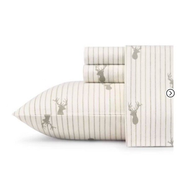 Eddie Bauer Queen Sheet Set 100% Cotton Flannel “Deer Lodge” Pattern NEW! - Picture 1 of 3